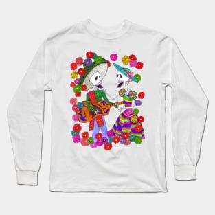 Skeleton Mexican Man and Woman Singing with Guitar Long Sleeve T-Shirt